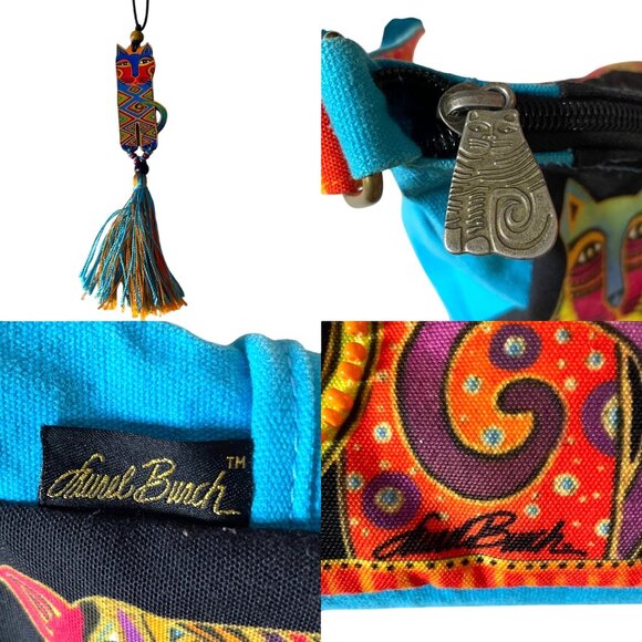 Laurel Burch Vibrant Cats Crossbody Bag Tassel Charm Beaded Sequins Art to Wear - Picture 5 of 10